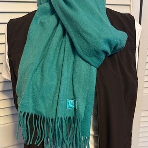 Coach Cashmere Teal Fringe Scarf